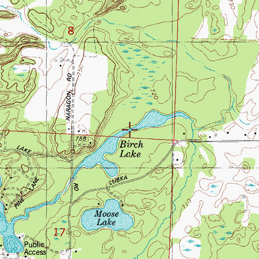 Topographic Map of Birch Lake, WI