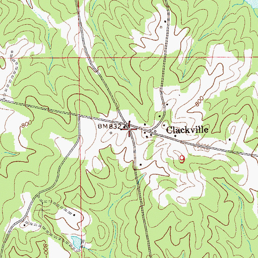 Topographic Map of Clackville, AL