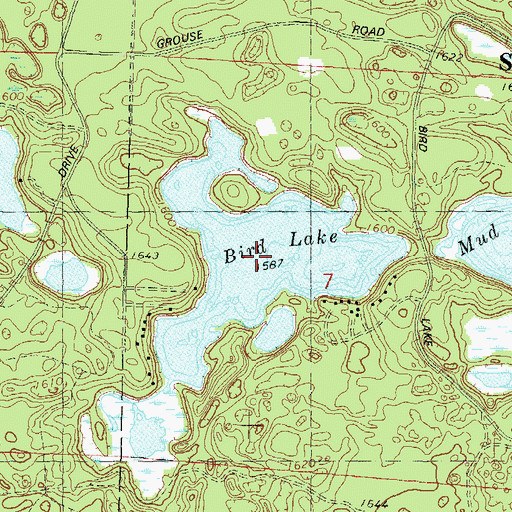 Topographic Map of Bird Lake, WI