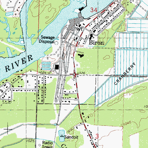 Topographic Map of Biron, WI