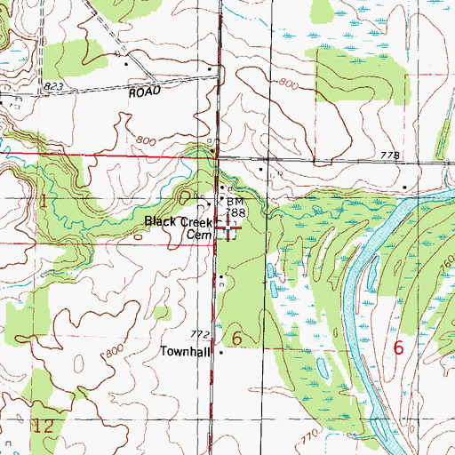 Topographic Map of Black Creek Cemetery, WI