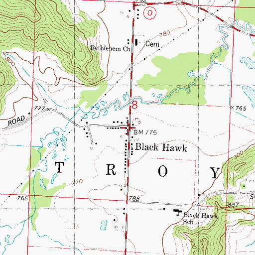 Topographic Map of Black Hawk, WI