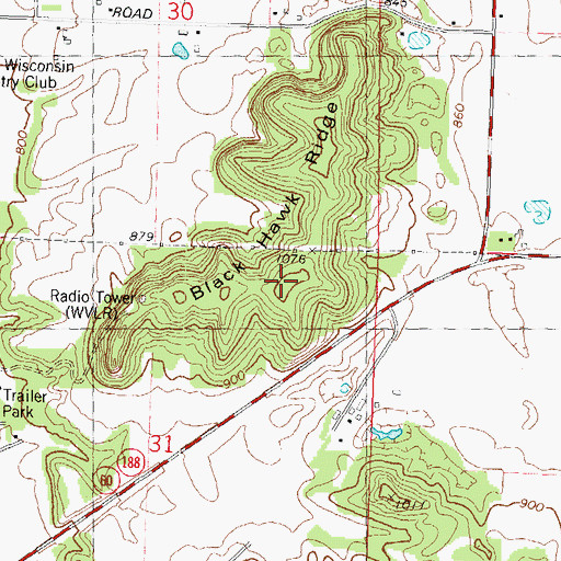 Topographic Map of Black Hawk Ridge, WI