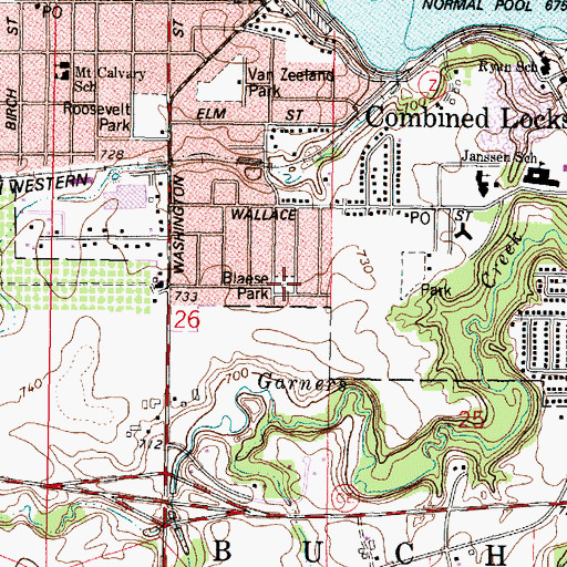 Topographic Map of Blaese Park, WI