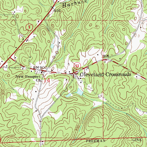 Topographic Map of Cleveland Crossroads, AL