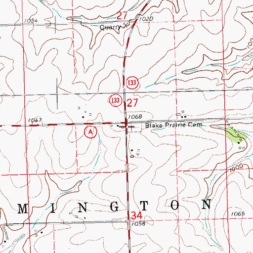 Topographic Map of Blake Prairie Cemetery, WI