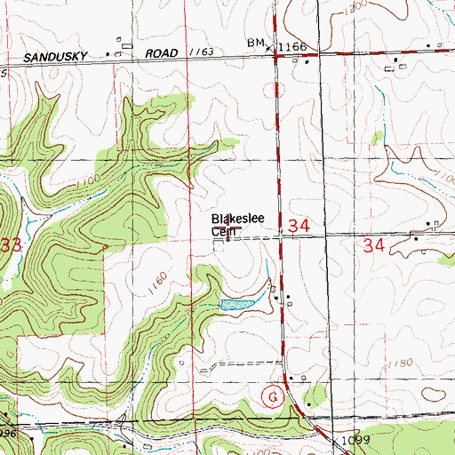 Topographic Map of Blakeslee Cemetery, WI