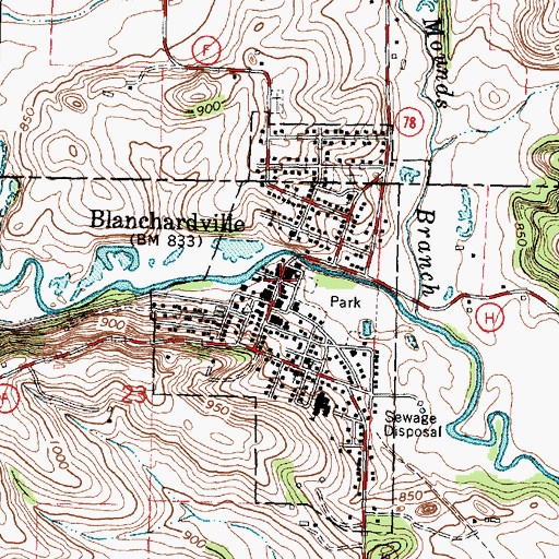 Topographic Map of Blanchardville, WI