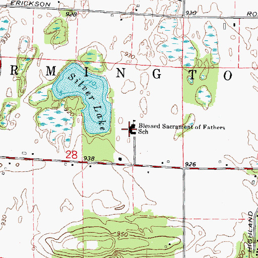 Topographic Map of Chain O' Lakes Elementary School, WI