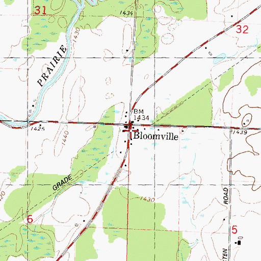 Topographic Map of Bloomville, WI