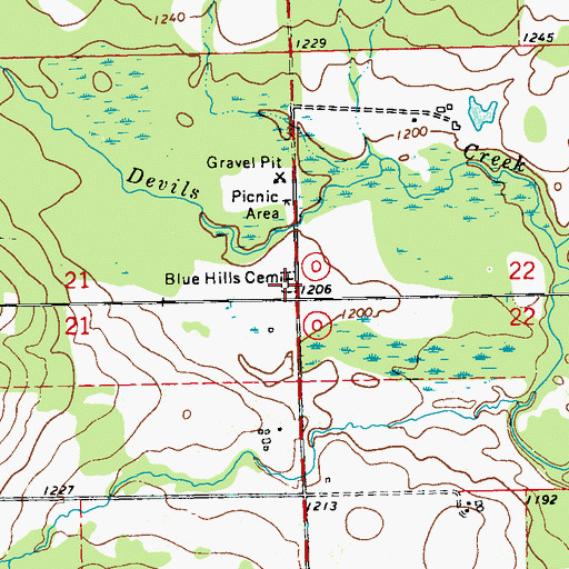 Topographic Map of Blue Hills Cemetery, WI