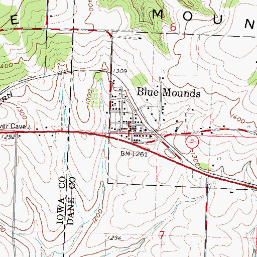 Topographic Map of Blue Mounds, WI