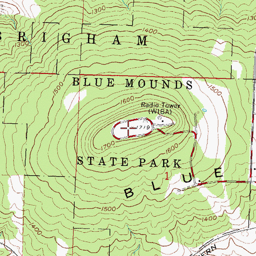 Topographic Map of Blue Mound State Park, WI