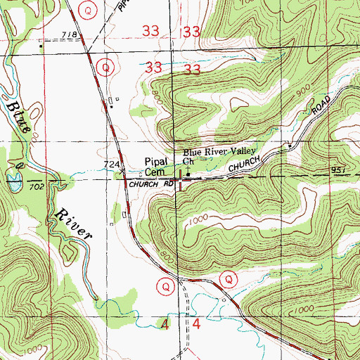 Topographic Map of Blue River Valley Church, WI