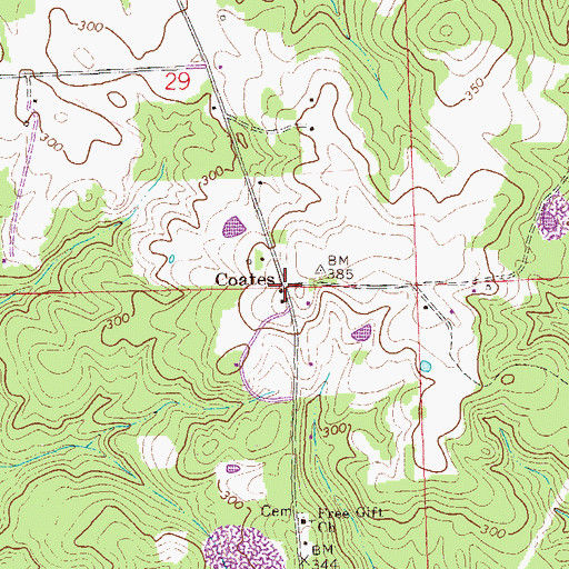 Topographic Map of Coates, AL