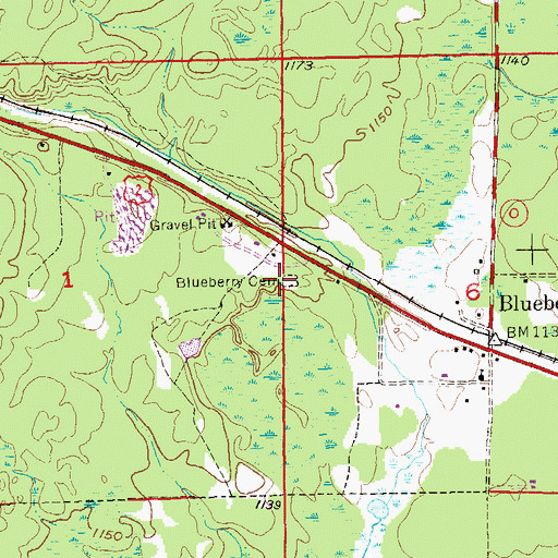 Topographic Map of Blueberry Cemetery, WI