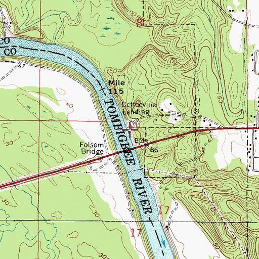 Topographic Map of Coffeeville Landing, AL