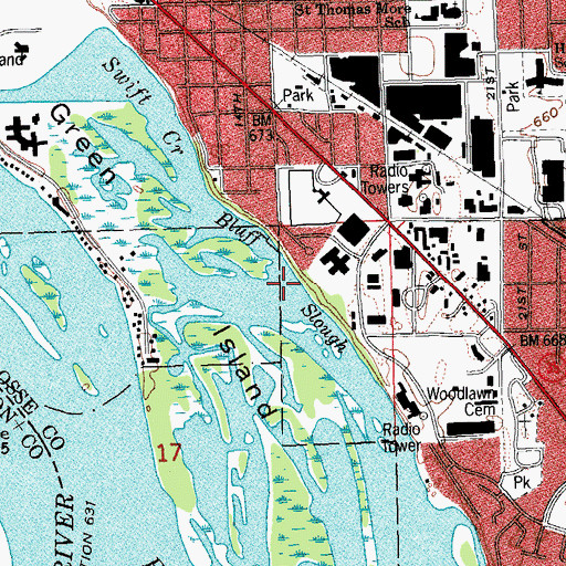 Topographic Map of Bluff Slough, WI