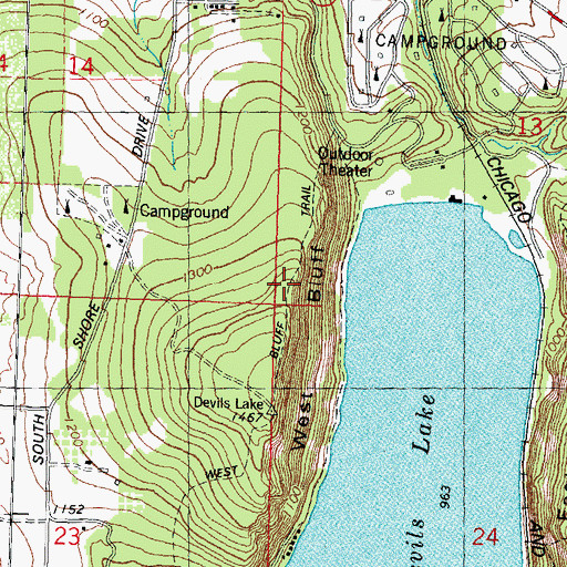 Topographic Map of Bluff Trail, WI