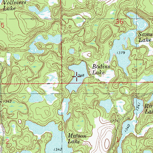 Topographic Map of Bodins Lake, WI