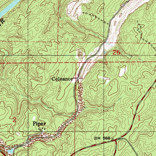 Topographic Map of Coleanor, AL