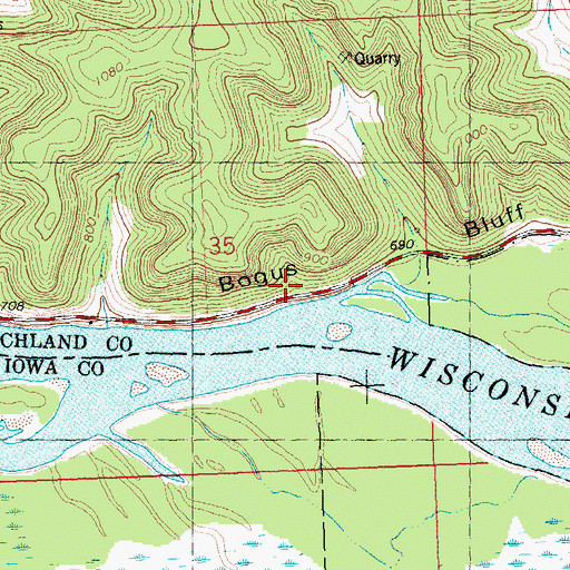 Topographic Map of Bogus Bluff, WI