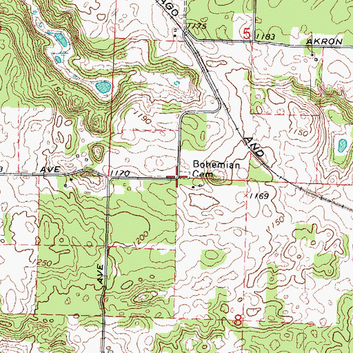 Topographic Map of Bohemian Cemetery, WI