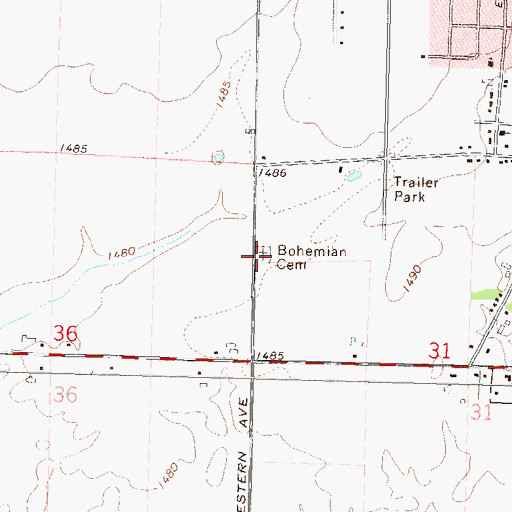 Topographic Map of Bohemian Cemetery, WI