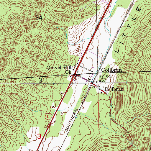 Topographic Map of Collbran, AL