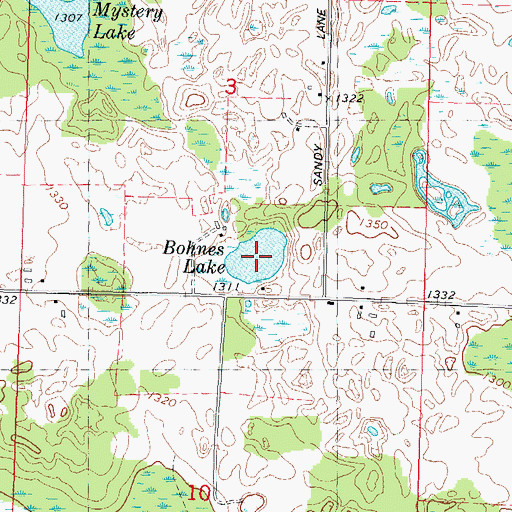 Topographic Map of Bohnes Lake, WI
