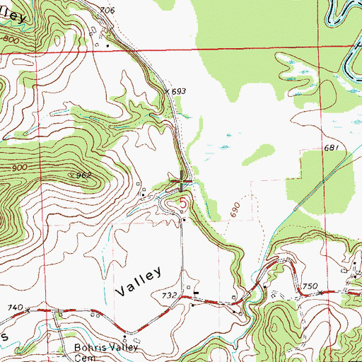 Topographic Map of Bohris Valley, WI