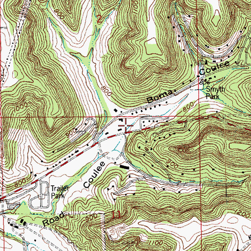 Topographic Map of Boma Coulee, WI