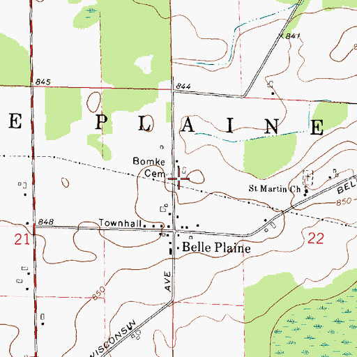 Topographic Map of Bomke Cemetery, WI