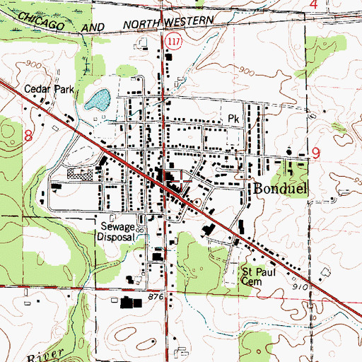 Topographic Map of Bonduel, WI