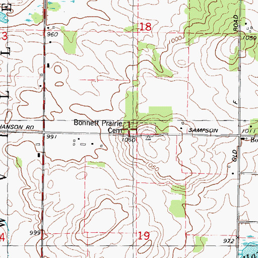 Topographic Map of Bonnet Prairie Lutheran Cemetery, WI