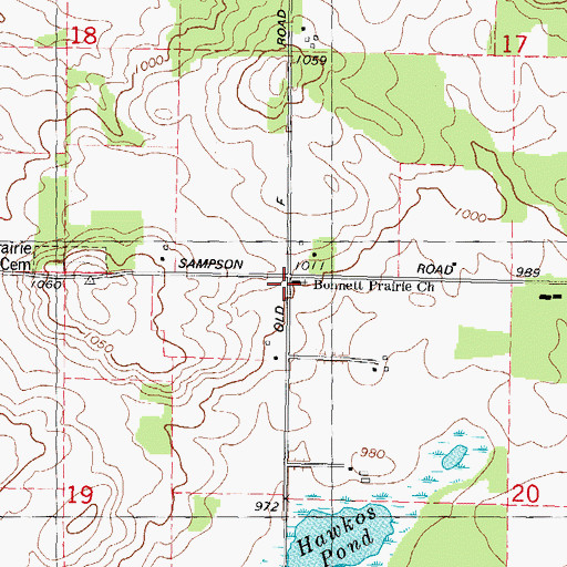 Topographic Map of Bonnet Prairie Lutheran Church, WI