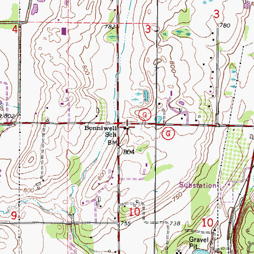 Topographic Map of Bonniwell School, WI
