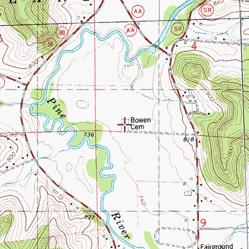 Topographic Map of Bowen Cemetery, WI