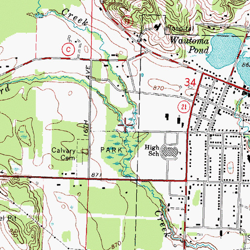 Topographic Map of Bowers Creek, WI