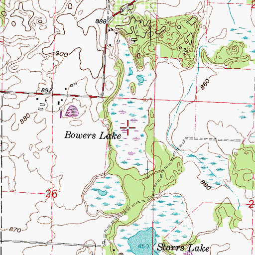 Topographic Map of Bowers Lake, WI