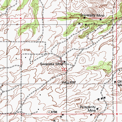 Topographic Map of Swastika Mine, AZ