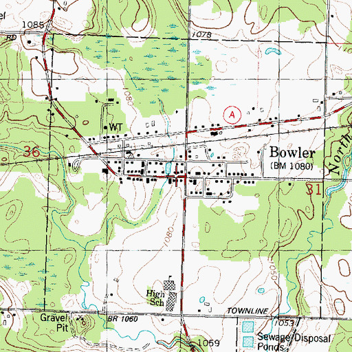 Topographic Map of Bowler, WI