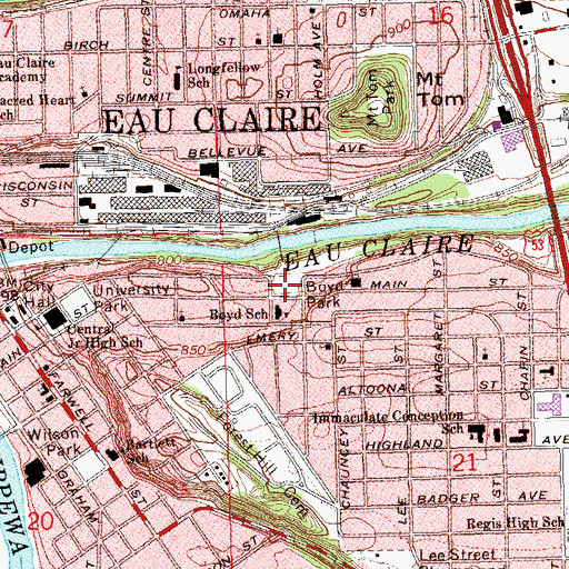 Topographic Map of Boyd Park, WI