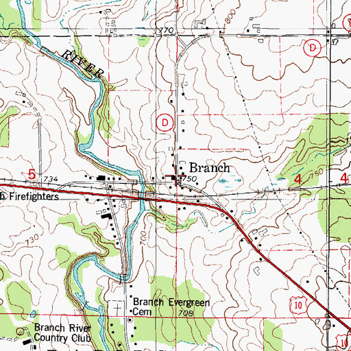 Topographic Map of Branch, WI