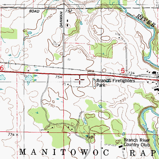 Topographic Map of Branch Firefighters Park, WI