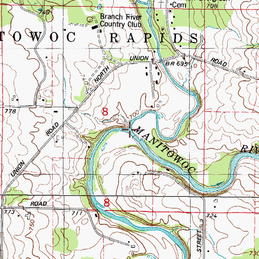 Topographic Map of Branch River, WI