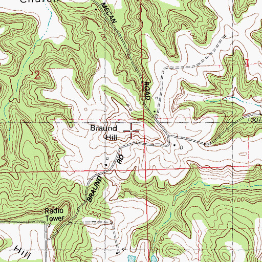 Topographic Map of Braund Hill, WI