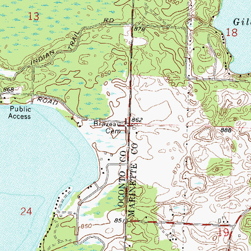 Topographic Map of Brazeau Cemetery, WI