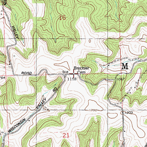 Topographic Map of Brechler Cemetery, WI