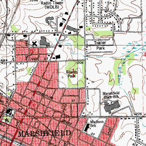 Topographic Map of Breem Park, WI